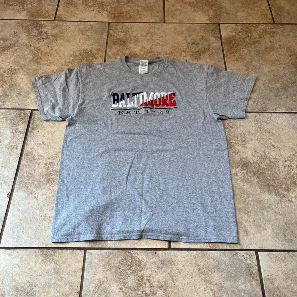 Vintage Delta Baltimore Maryland Est 1729 T Shirt Grey Souvenir Graphic Mens L